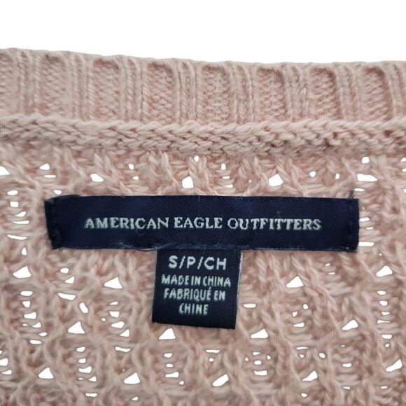 American Eagle Outfitters Womens Sz S Pink Solid Long Sleeve V-Neck Knitted Swe - Picture 2 of 10